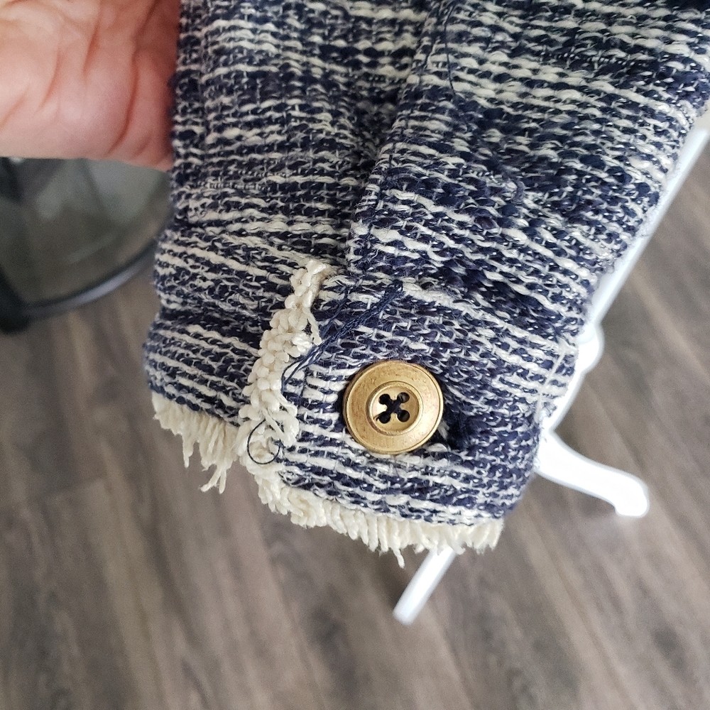 Anthropologie Ett Twa Tweed Jacket Womens Size Xs Blue Cream - Picture 7 of 12